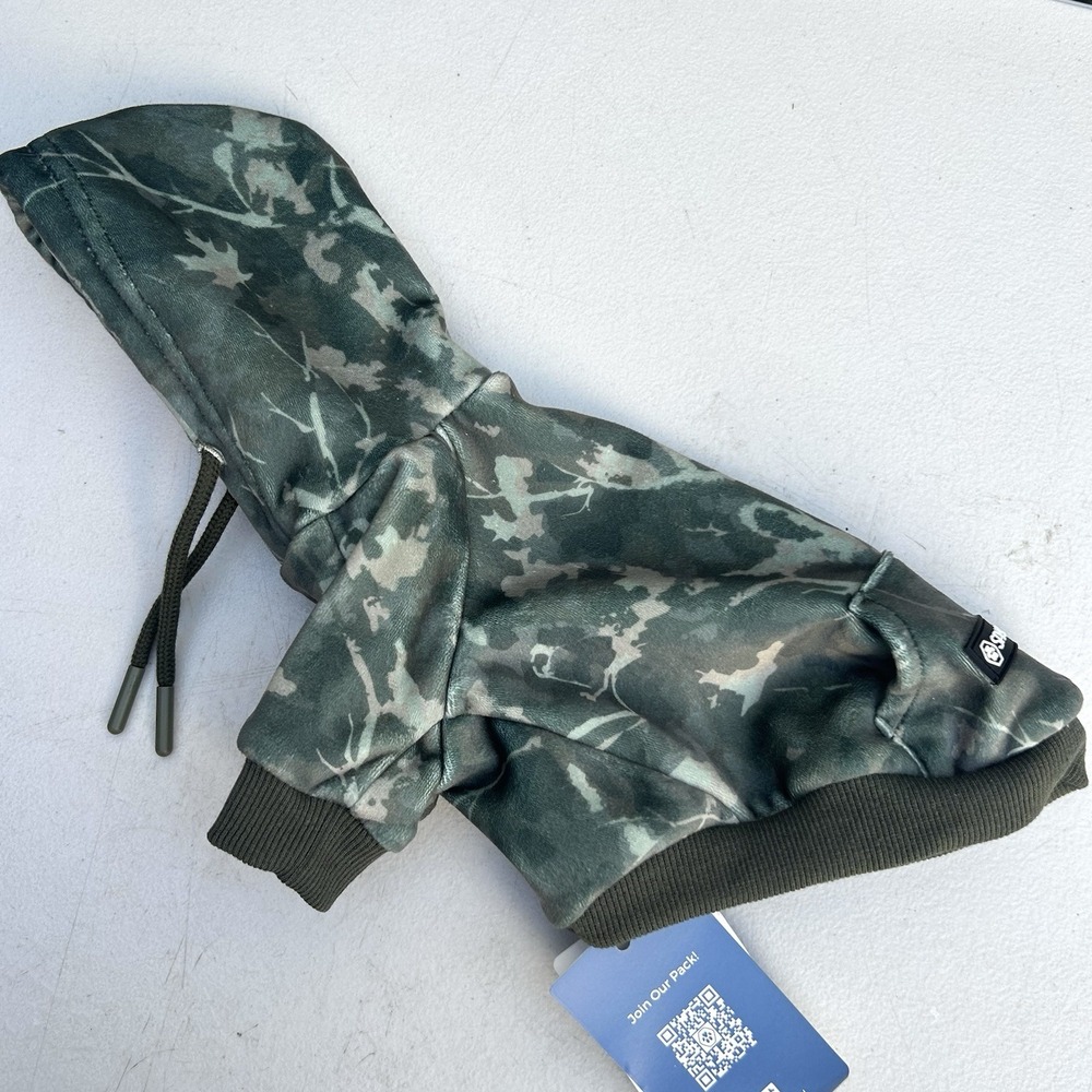 NWT Spark Paws Dog Hoodie "Concrete Wood Timber" Small 15" Chest Green Camo